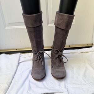 Argila Mushroom Suede Slouch Boots – Unique Wooden Heel, NWT, Made in Spain (37)